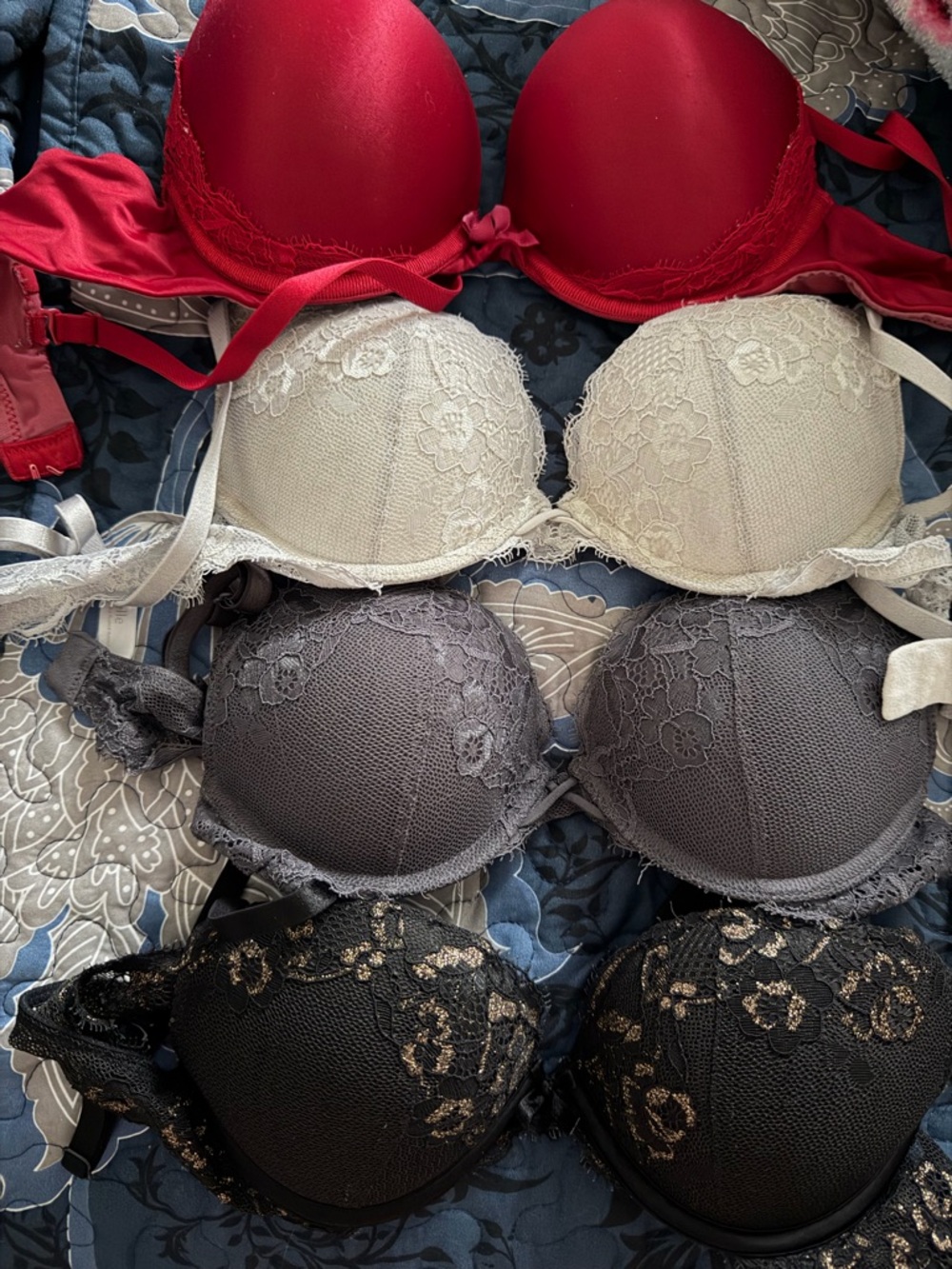 Red, Cream, Gray & Black Lace Push-Up Bras - Women Intimates